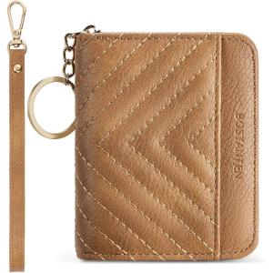 imageBOSTANTEN Credit Card Holder Wallet RFID Double Zipper Small Wallet for Women Leather Keychain Wallet with Tassel BlueCamel