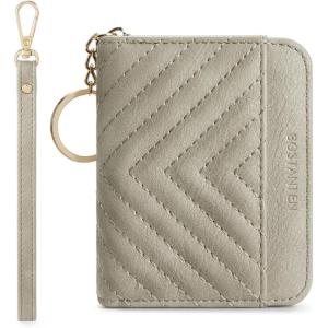 imageBOSTANTEN Credit Card Holder Wallet RFID Double Zipper Small Wallet for Women Leather Keychain Wallet with Tassel BlueGrey