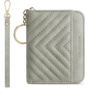 imageBOSTANTEN Credit Card Holder Wallet RFID Double Zipper Small Wallet for Women Leather Keychain Wallet with Tassel BlueLight Grey