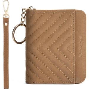 imageBOSTANTEN Credit Card Holder Wallet RFID Double Zipper Small Wallet for Women Leather Keychain Wallet with Tassel BlueSuede Brown