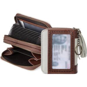 imageBOSTANTEN Credit Card Holder Wallet RFID Double Zipper Small Wallet for Women Leather Keychain Wallet with Tassel BlueTasselBeigeBrown
