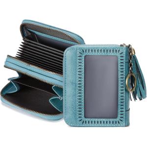 imageBOSTANTEN Credit Card Holder Wallet RFID Double Zipper Small Wallet for Women Leather Keychain Wallet with Tassel BlueTasselBlue
