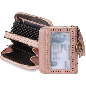 imageBOSTANTEN Credit Card Holder Wallet RFID Double Zipper Small Wallet for Women Leather Keychain Wallet with Tassel BlueTasselPink