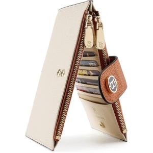 imageBOSTANTEN Leather Wallets for Women Large RFID Blocking Slim Bifold Purse Card Holder with Zipper Pocket0beigebrown
