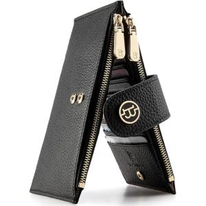 imageBOSTANTEN Leather Wallets for Women Large RFID Blocking Slim Bifold Purse Card Holder with Zipper Pocket2Black