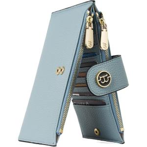 imageBOSTANTEN Leather Wallets for Women Large RFID Blocking Slim Bifold Purse Card Holder with Zipper Pocket2Blue