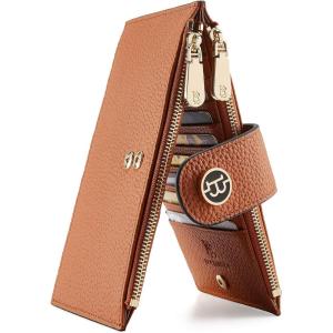 imageBOSTANTEN Leather Wallets for Women Large RFID Blocking Slim Bifold Purse Card Holder with Zipper Pocket2Brown