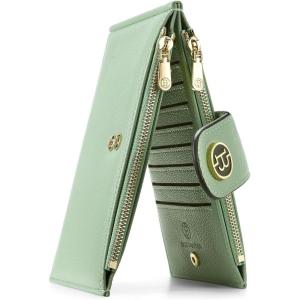 imageBOSTANTEN Leather Wallets for Women Large RFID Blocking Slim Bifold Purse Card Holder with Zipper Pocket2Green