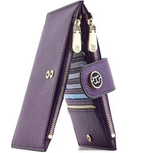 imageBOSTANTEN Leather Wallets for Women Large RFID Blocking Slim Bifold Purse Card Holder with Zipper Pocket2Purple