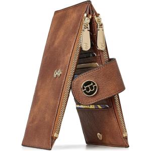 imageBOSTANTEN Leather Wallets for Women Large RFID Blocking Slim Bifold Purse Card Holder with Zipper Pocket3BrownVegan