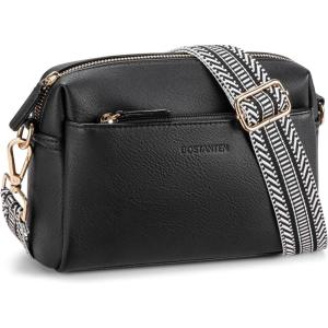 imageBOSTANTEN Small Crossbody Purse for Women Triple Zip Cell Phone Leather Handbag with Colored Shoulder StrapBlack