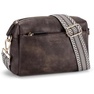 imageBOSTANTEN Small Crossbody Purse for Women Triple Zip Cell Phone Leather Handbag with Colored Shoulder StrapCoffee
