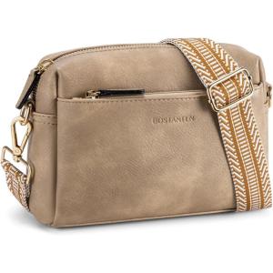 imageBOSTANTEN Small Crossbody Purse for Women Triple Zip Cell Phone Leather Handbag with Colored Shoulder StrapP03light Brown