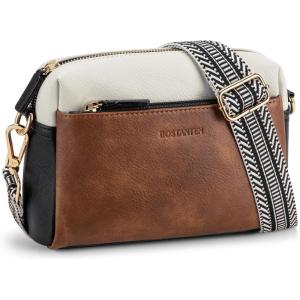 imageBOSTANTEN Small Crossbody Purse for Women Triple Zip Cell Phone Leather Handbag with Colored Shoulder StrapP04brown With Black