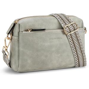 imageBOSTANTEN Small Crossbody Purse for Women Triple Zip Cell Phone Leather Handbag with Colored Shoulder StrapP05grey