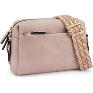 imageBOSTANTEN Small Crossbody Purse for Women Triple Zip Cell Phone Leather Handbag with Colored Shoulder StrapPink