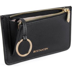 imageBOSTANTEN Small Wallet For Women RFID Leather Credit Card Holder Slim Wristlet Keychain Wallet With Zipper Pocket Light GreenTBlack