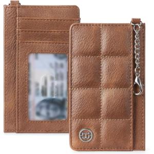 imageBOSTANTEN Small Wallet For Women RFID Leather Credit Card Holder Slim Wristlet Keychain Wallet With Zipper Pocket Light GreenXBrown