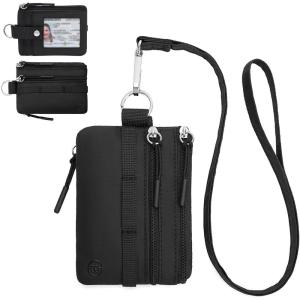 imageBOSTANTEN Small Wallet RFID Minimalist Zip ID Case Wallet with Lanyard Keychain Water Resistant Card Wallets for Women ampamp Men BlackBlack