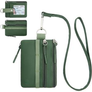 imageBOSTANTEN Small Wallet RFID Minimalist Zip ID Case Wallet with Lanyard Keychain Water Resistant Card Wallets for Women ampamp Men BlackGreen