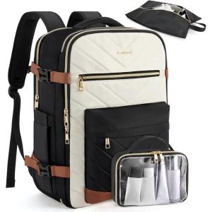 imageBOSTANTEN Travel Backpack For Women TSA Carry On Backpack for Airplanes Personal Item Backpack Fits 156 Inch Laptop with USBTypeC Charging Port Weekender Overnight Daypack with 2 Packing CubesBeigeblackbrown3pcs