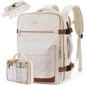 imageBOSTANTEN Travel Backpack For Women TSA Carry On Backpack for Airplanes Personal Item Backpack Fits 156 Inch Laptop with USBTypeC Charging Port Weekender Overnight Daypack with 2 Packing CubesBeigebrown3pcs