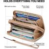 imageBOSTANTEN Wallets for Women Leather RFID Double Zipper Around Credit Card Holder Large Capacity Wristlet Clutch WalletSkin Tone