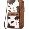 imageBOSTANTEN Wallets for Women Leather RFID Double Zipper Around Credit Card Holder Large Capacity Wristlet Clutch WalletBrown Cow Print