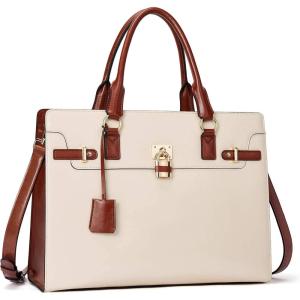 imageBOSTANTEN Briefcase for Women 156 inch Leather Laptop Bag Vintage Slim Lawyer Business Bag Stylish Work PurseAbeigebrown