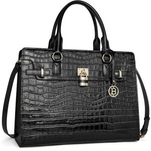 imageBOSTANTEN Briefcase for Women 156 inch Leather Laptop Bag Vintage Slim Lawyer Business Bag Stylish Work PurseCcrocodile Pattern Black