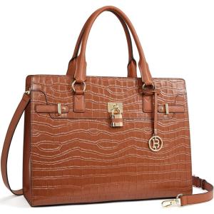imageBOSTANTEN Briefcase for Women 156 inch Leather Laptop Bag Vintage Slim Lawyer Business Bag Stylish Work PurseDcrocodile Pattern Brown