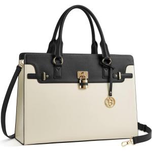 imageBOSTANTEN Briefcase for Women 156 inch Leather Laptop Bag Vintage Slim Lawyer Business Bag Stylish Work PurseFbeigeblack