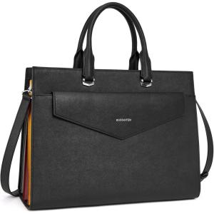 imageBOSTANTEN Briefcase for Women Laptop Tote 156 Inch Genuine Leather Handbag Work Bag BeigeCblack