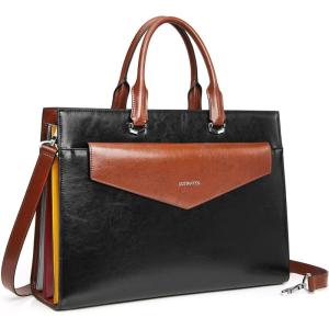imageBOSTANTEN Briefcase for Women Laptop Tote 156 Inch Genuine Leather Handbag Work Bag BeigeDblackbrown