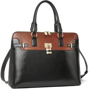 imageBOSTANTEN Briefcase for Women Leather 156 inch Laptop Shoulder Bag Office Work Crossbody HandbagKnew Black With Brown