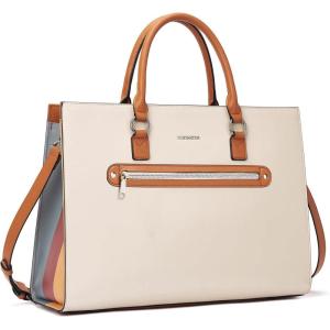 imageBOSTANTEN Leather Laptop Briefcase for Women Shoulder Bag 156 Inch Business Computer Work ToteAbeige
