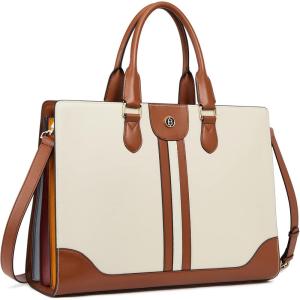 imageBOSTANTEN Leather Laptop Briefcase for Women Shoulder Bag 156 Inch Business Computer Work ToteBbeige