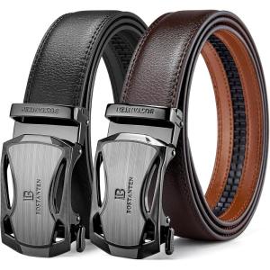 imageBOSTANTEN Ratchet Leather Belt For Men 2 Pack Dress and Casual with Adjustable Buckle Trim to Fit001black and Coffee