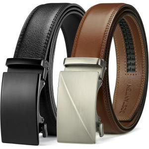 imageBOSTANTEN Ratchet Leather Belt For Men 2 Pack Dress and Casual with Adjustable Buckle Trim to Fit003black and Coffee