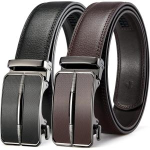 imageBOSTANTEN Ratchet Leather Belt For Men 2 Pack Dress and Casual with Adjustable Buckle Trim to Fit006black and Coffee