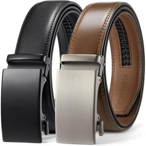 imageBOSTANTEN Ratchet Leather Belt For Men 2 Pack Dress and Casual with Adjustable Buckle Trim to Fit007black and Brown
