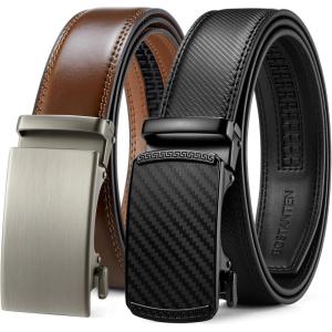 imageBOSTANTEN Ratchet Leather Belt For Men 2 Pack Dress and Casual with Adjustable Buckle Trim to Fit012black and Brown