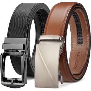 imageBOSTANTEN Ratchet Leather Belt For Men 2 Pack Dress and Casual with Adjustable Buckle Trim to Fit013black and Brown