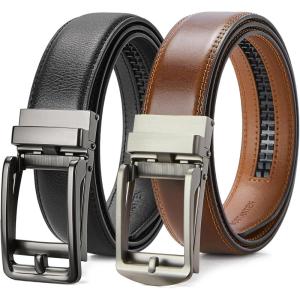 imageBOSTANTEN Ratchet Leather Belt For Men 2 Pack Dress and Casual with Adjustable Buckle Trim to Fit014black and Brown