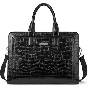 imageBOSTANTEN Women Genuine Leather Briefcase Tote Business Vintage Handbag 156quot Laptop Shoulder Bag BrownAcrocodile Pattern Black
