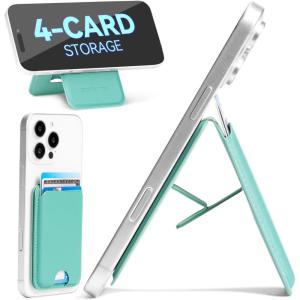 imageBOSTANTEN for MagSafe Wallet with Stand Magnetic Wallet for iPhone 1615141312 Pro Max Plus Leather Minimalist Magnetic Phone Wallets Phone Card Holder Fit 4 Cards BlackTurquoise