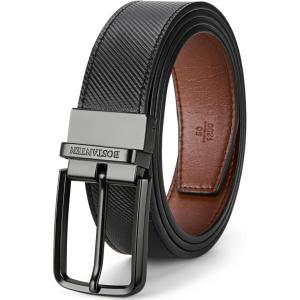 imageBOSTANTEN Belt Men Leather Reversible Belts for Men 1 38quot for Casual Golf Dress Pants TwoinOne Belt Gift003gunblackBrown