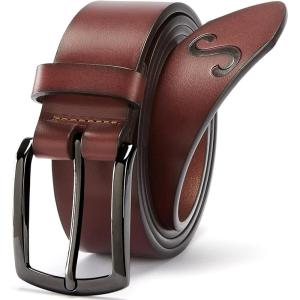 imageBOSTANTEN Genuine Leather Personalized Belt for Men 1 38quot Classic Customized Gifts for Dad Him BoyfriendRed Brown
