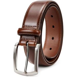 imageBOSTANTEN Mens Genuine Leather Belt Dress Casual Brown Belt for Men 1 38quot Belt for Work Business Golf Jeans with Gift Box004silverdark Brown