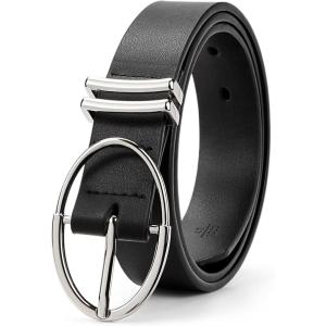 imageBOSTANTEN Women Belts For Jeans Dresses Pants Trendy Ladies Leather Waist Black Belt with Silver Oval Buckle001blackLeather